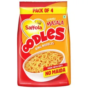 Saffola Oodles Instant Noodles - No Maida, Yummy Masala Flavour, (Pack of 4)