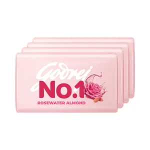 Godrej No.1 Rosewater Almond Bathing Bar, Pack of 4, (4 Units × 43g)