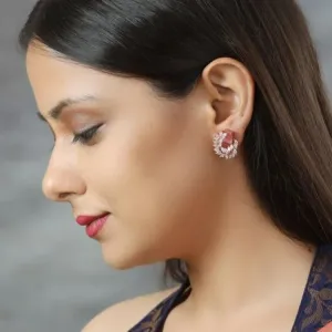 Pink American Diamond Rose Gold Plated Stud Earring