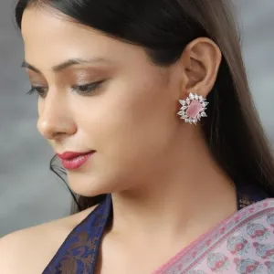 Pink American Diamond Rose Gold Plated Stud Earring