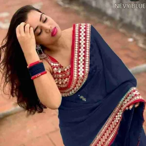 Georgette Lace Mirror Work Saree with Blouse Piece