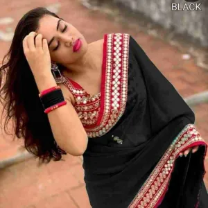 Georgette Lace Mirror Work Saree with Blouse Piece