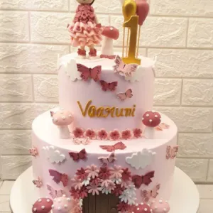 2 tier doll butterfly pink cake 