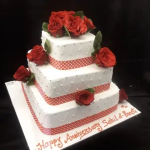 3 Layer square Rose cake