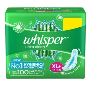 Whisper Sanitary Pads Extra Large Plus,Clean,Ultra - 44 pcs
