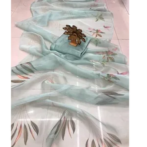 New Trendy Organza Printed Saree with Blouse piece