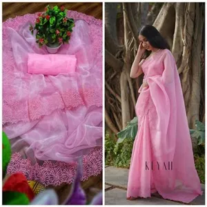 New Trendy Organza Embroidered Saree with Blouse piece