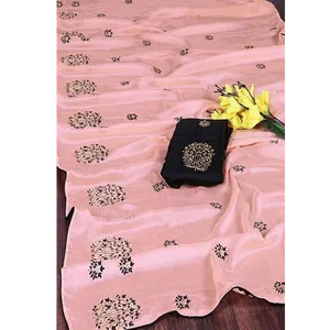 Attractive Chiffon Embroidered Saree with Blouse piece