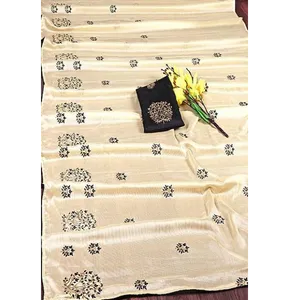 Attractive Chiffon Embroidered Saree with Blouse piece