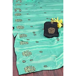 Attractive Chiffon Embroidered Saree with Blouse piece