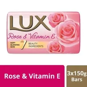 Lux Beauty Soap For Glowing Skin - Rose & Vitamin E, Mega, 150 g (Pack of 3)

