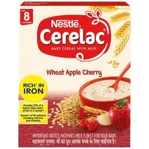 Nestle Cerelac Baby Cereal with Milk - Wheat Apple Cherry, From 8-12 Months, Rich in Iron, 300 g Bag-In-Box

