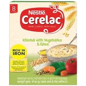 Nestle Cerelac Baby Cereal with Milk - Khichadi with Vegetables & Ghee, From 8-12 Months, Rich in Iron, 300 g Bag-In-Box

