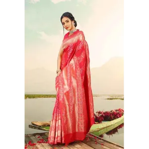 Red Zari Design Latest Pure Silk Saree With Plan Blouse