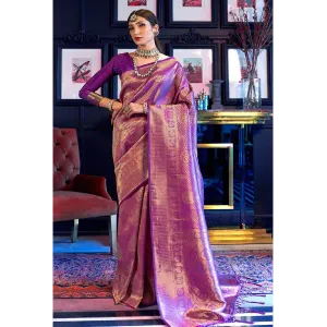Wine Berry Purple Woven Kanjivaram Saree Handloom Saree