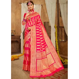Razzmatazz Pink Woven Banarasi Saree Handloom Woven