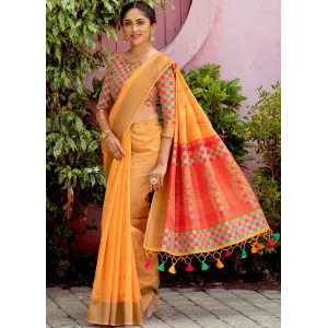 Sea Buckthorn Orange South Silk Saree Handloom Saree
