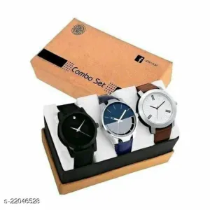 Leather Strap Analog Dial Men Watch Pack Of 3