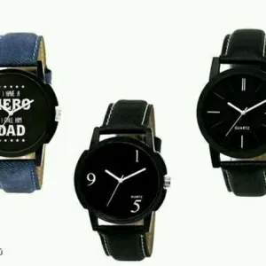 Leather Straps Analog Dial Men Watches Pack Of 3 Style 3