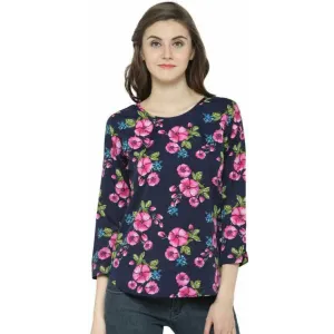 Women's Printed Blue Crepe Top