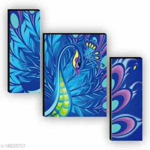 SAF Set of 3 Peacock Modern Art UV Textured Home Decorative Gift Item Painting 12 Inch X 18 Inch SAF-JM9129