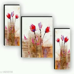 SAF Set of 3 Beautiful Red Flower UV Textured Home Decorative Gift Item Painting 12 Inch X 18 Inch SAF-JM9152
