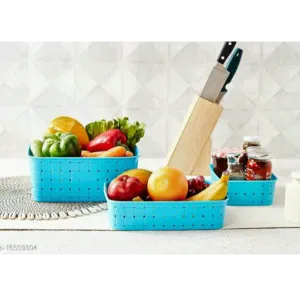 Smart Kitchen Space Saver Baskets For Storage Set Of 3 Piece (Blue)