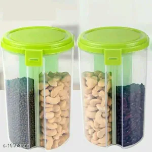 Storage Jar With 3 Section (Set Of 2)| Plastic Airtight Container Box - 1500ml