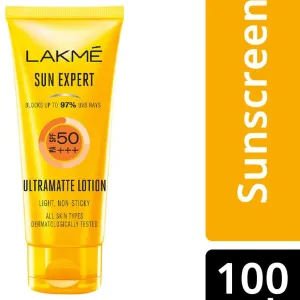 Lakme Sun Expert SPF 50 PA+++ Ultra Matte Lotion Sunscreen, Lightweight, Non Sticky, Non Greasy, Blocks Upto 97% Harmful Sunrays, 100 ml

