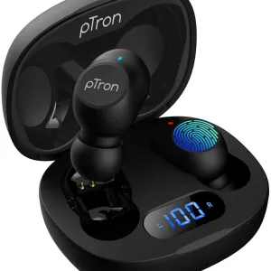 PTron Bassbuds Pro (New) in-Ear True Wireless Bluetooth 5.1 Headphones with Deep Bass, Low Latency Gaming Earbuds, Touch Control, IPX4 Water/Sweat Resistance & Earphones with Built-in Mic - (Black)


