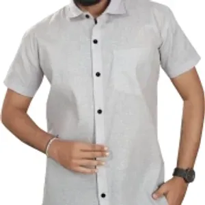 KHADI Men Solid Casual Grey Shirt