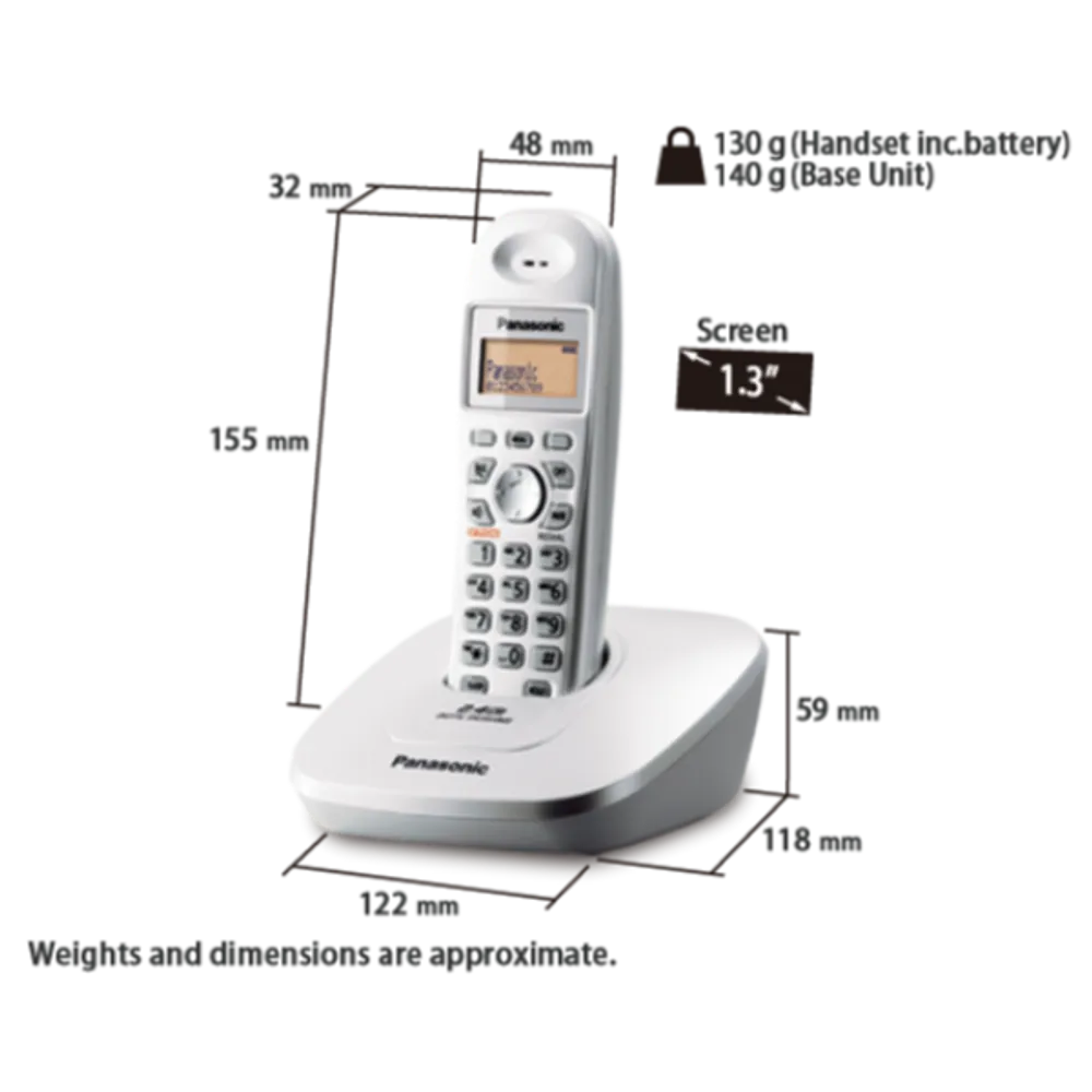 Panasonic Single Line 2.4 KX-TG3611SX Digital Cordless Phone (White)