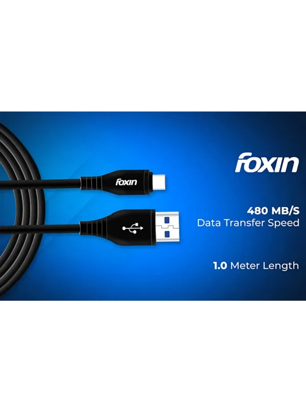 Foxin 1 Meter 3.0 Amp PVC Round Wire Type-C USB Cable FDC-CE163 (Black)