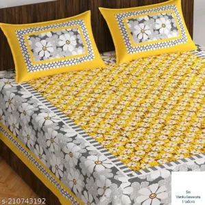 210743184- non elastic double cot bed spread with 2 pillow cover