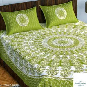 126343034- non elsatic double cot bed spread with 2 pillow cover
