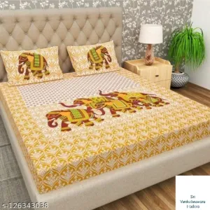 126343034- non elsatic double cot bed spread with 2 pillow cover