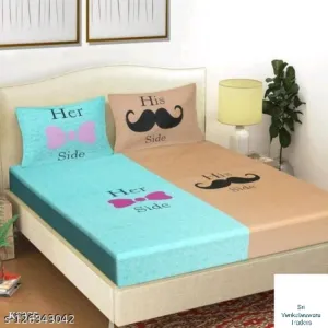 126343034- non elsatic double cot bed spread with 2 pillow cover