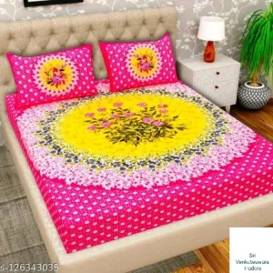 126343034- non elsatic double cot bed spread with 2 pillow cover