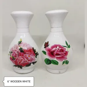 6" Wooden Flower Pot White
