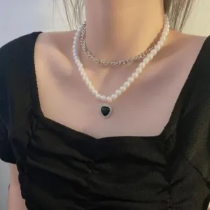 fairy black heart pearl necklace