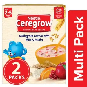 Nestle Ceregrow Growing Up Multigrain Cereal - With Milk & Fruits, From 2-5 Years, 2x300 g Multipack