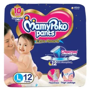 amypoko Pants Extra Absorb Large - 12 Diapers, 12 pcs