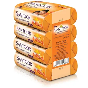 Santoor Sandal and Turmeric Soap (Pack of 4 soaps 125g each)