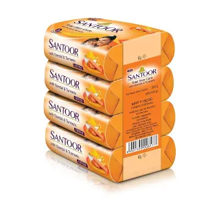 Santoor Sandal and Turmeric Soap (Pack of 4 soaps 125g each)