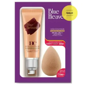 Blue Heaven High Coverage Foundation With Primer SPF 50+ MRP 350/-( Make Up Blender Free)
