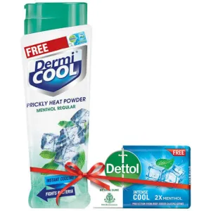 Dermi Cool prickly heat Powder 150g( Free Dettol Soap)