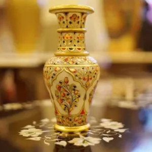 Jaipuri Golden Painting Meenakari Flower Vase 