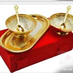 Brass Metal Bowls Set Of 2 & Single Plate