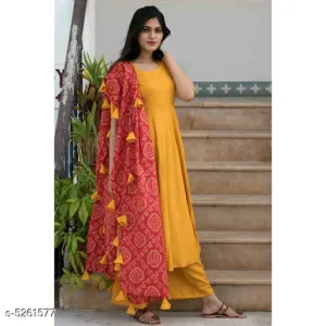 Women solid rayon kurtha set