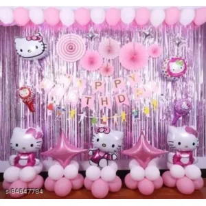 3,kitty birthday combo-pack of 40 Balloons & Decoration